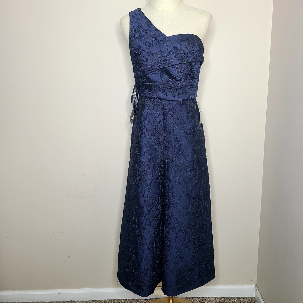 Kay Unger Women's Navy Blue Pandora One-Shoulder‎ Wide Leg Jumpsuit Size 4
